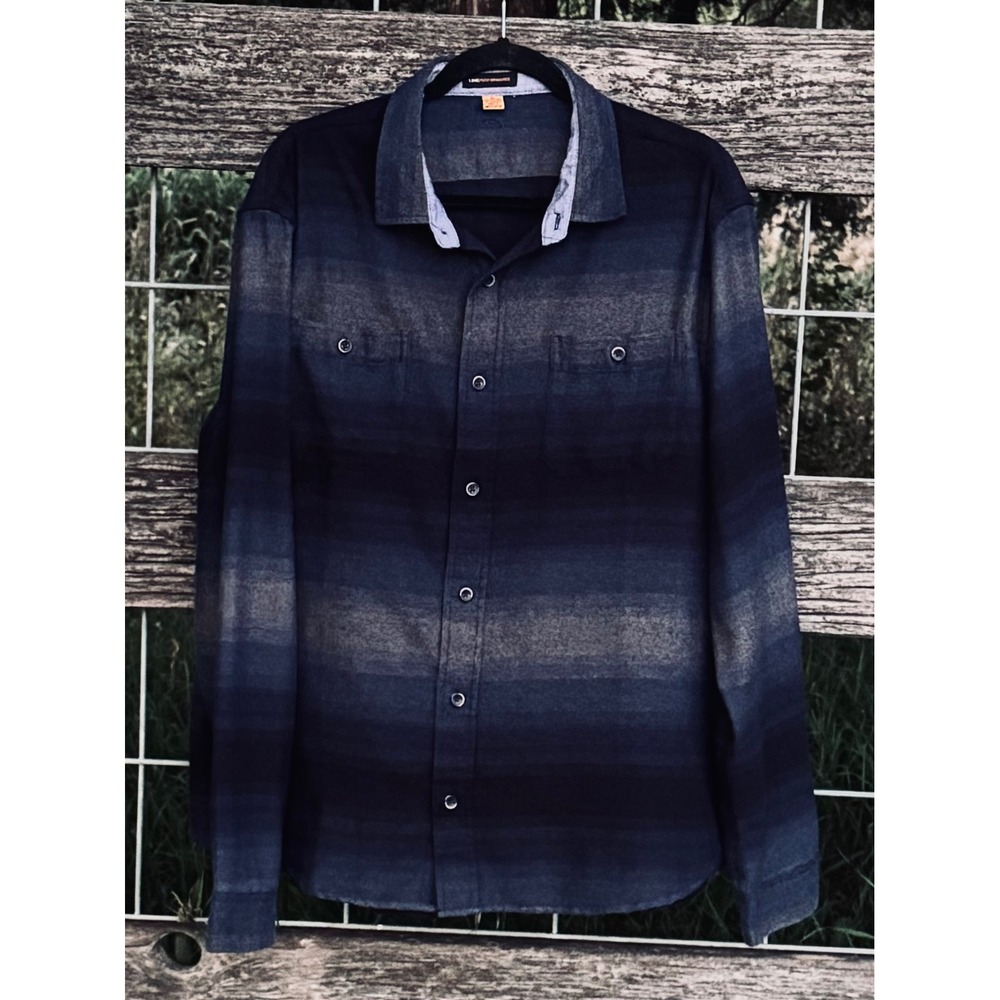 Tailor Vintage Luxe Performance Blue Ombre Flannel Shirt Mens XL Long Sleeve